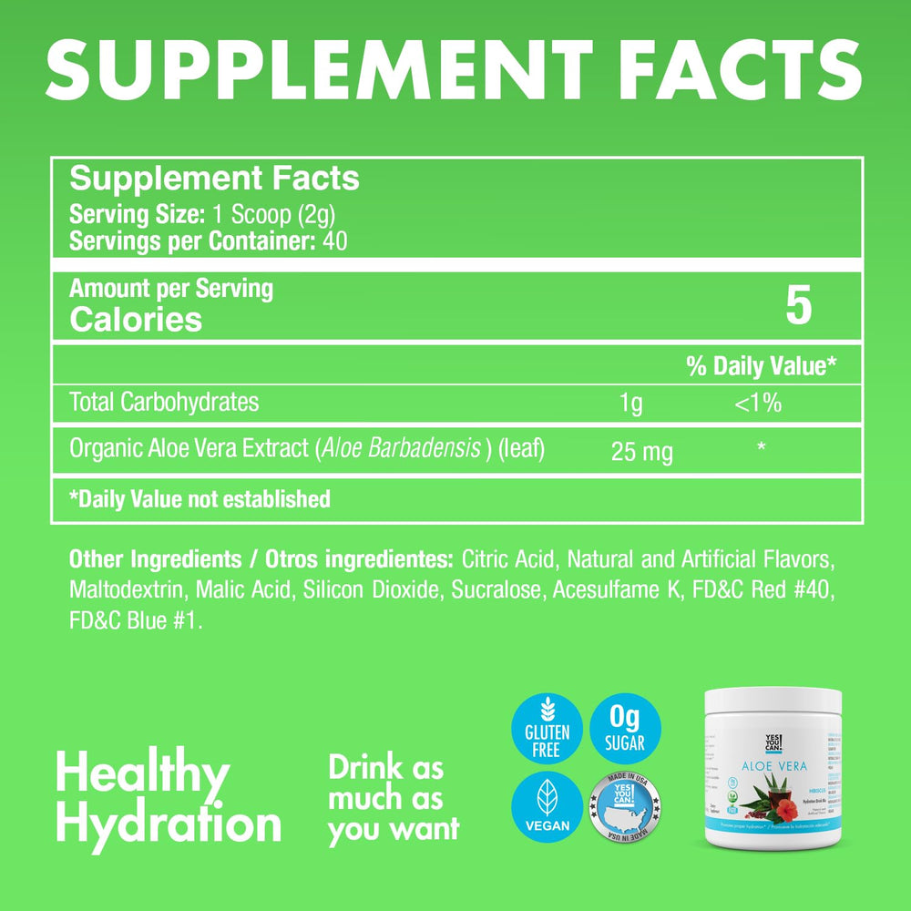 Yes You Can Aloe Vera Powder Drink Mix glass serve ready to hydrate