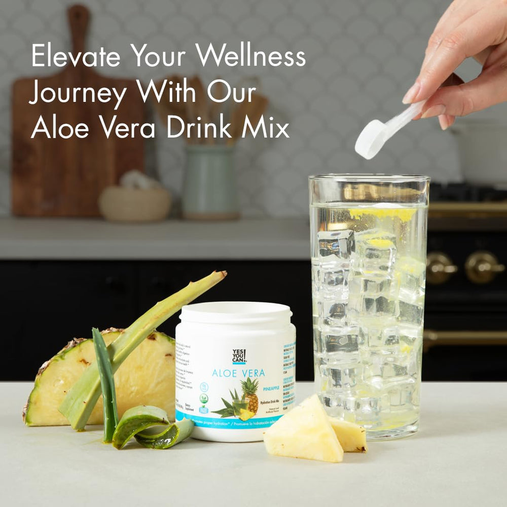 Yes You Can Aloe Vera powder drink mix made in the USA packaging