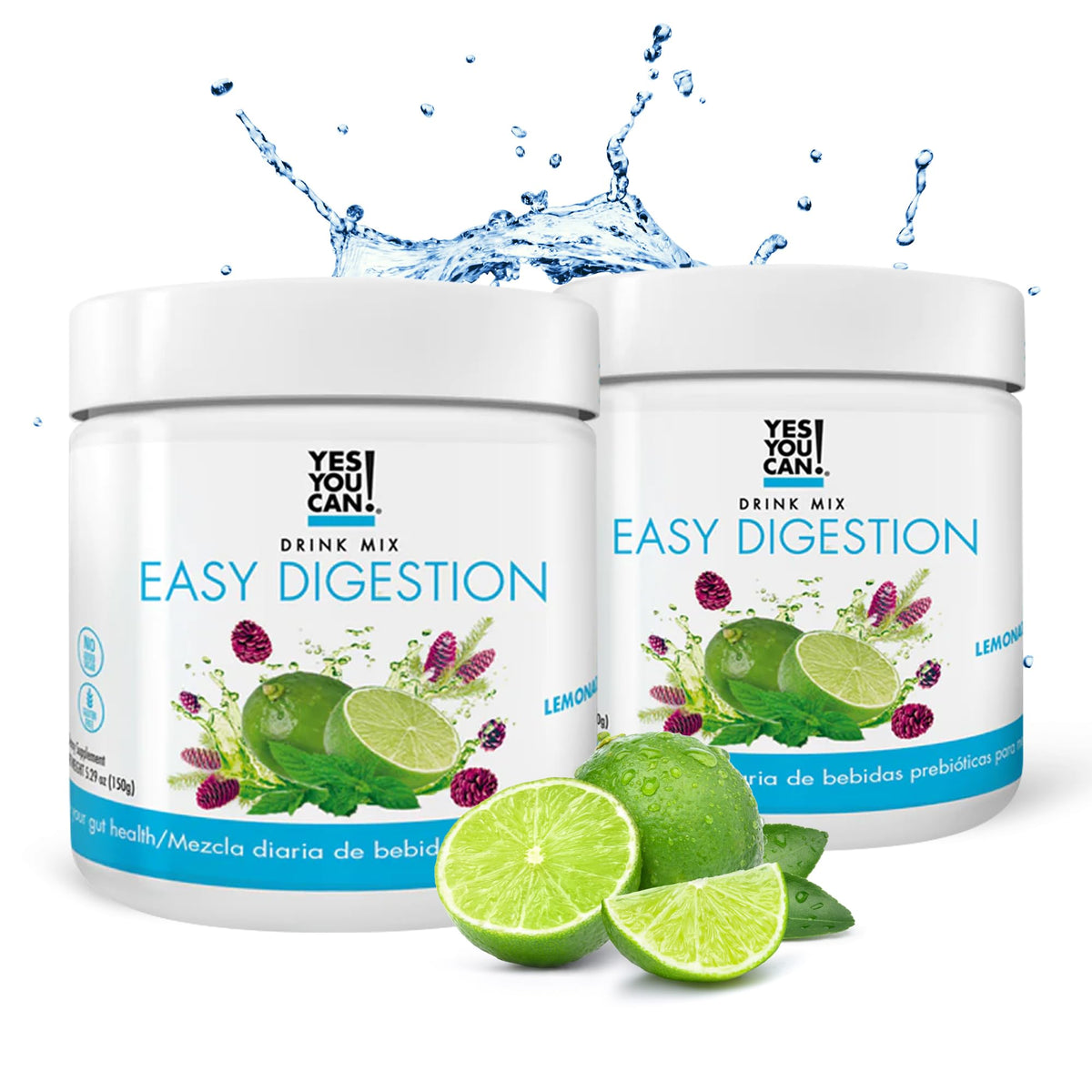 Yes You Can! Easy Digestion Lemon Lime powder packaging for convenient daily use.