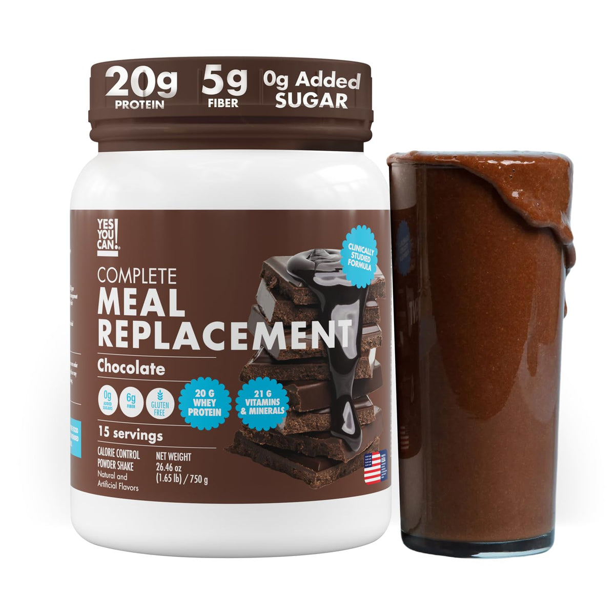Yes You Can! Chocolate powder scoop ready for quick on-the-go nutrition.
