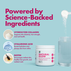 Unflavored powder from Yes You Can! Natural Glow ready to dissolve in drinks.