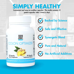 Yes You Can! Colon Optimizer label close-up showing ingredients for digestive health.
