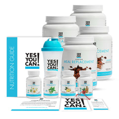 Yes You Can! Transform chocolate shake bottle shows gluten-free, high-protein meal option.