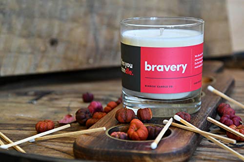 Yes You Candle Bravery Citrus Sage lid open, embossed label and artisan craft