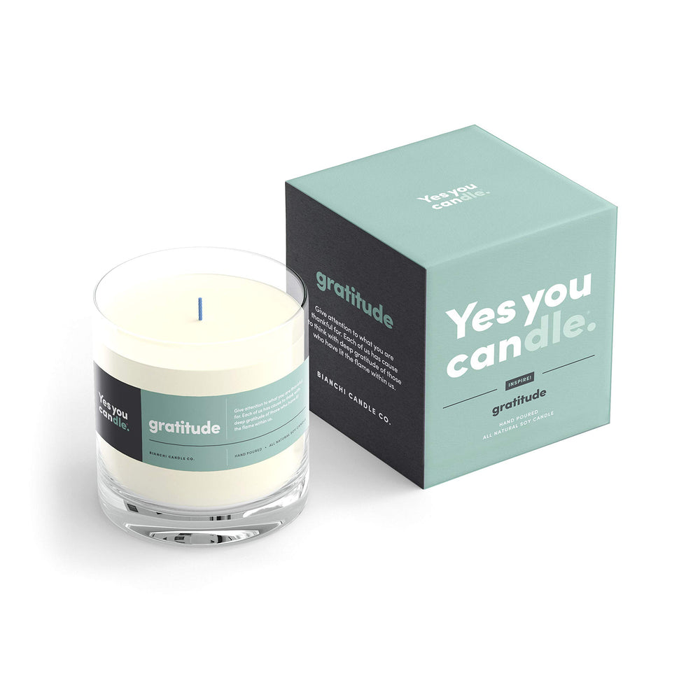 Yes You Candle Gratitude jar glows warmly for mindful reflection.
