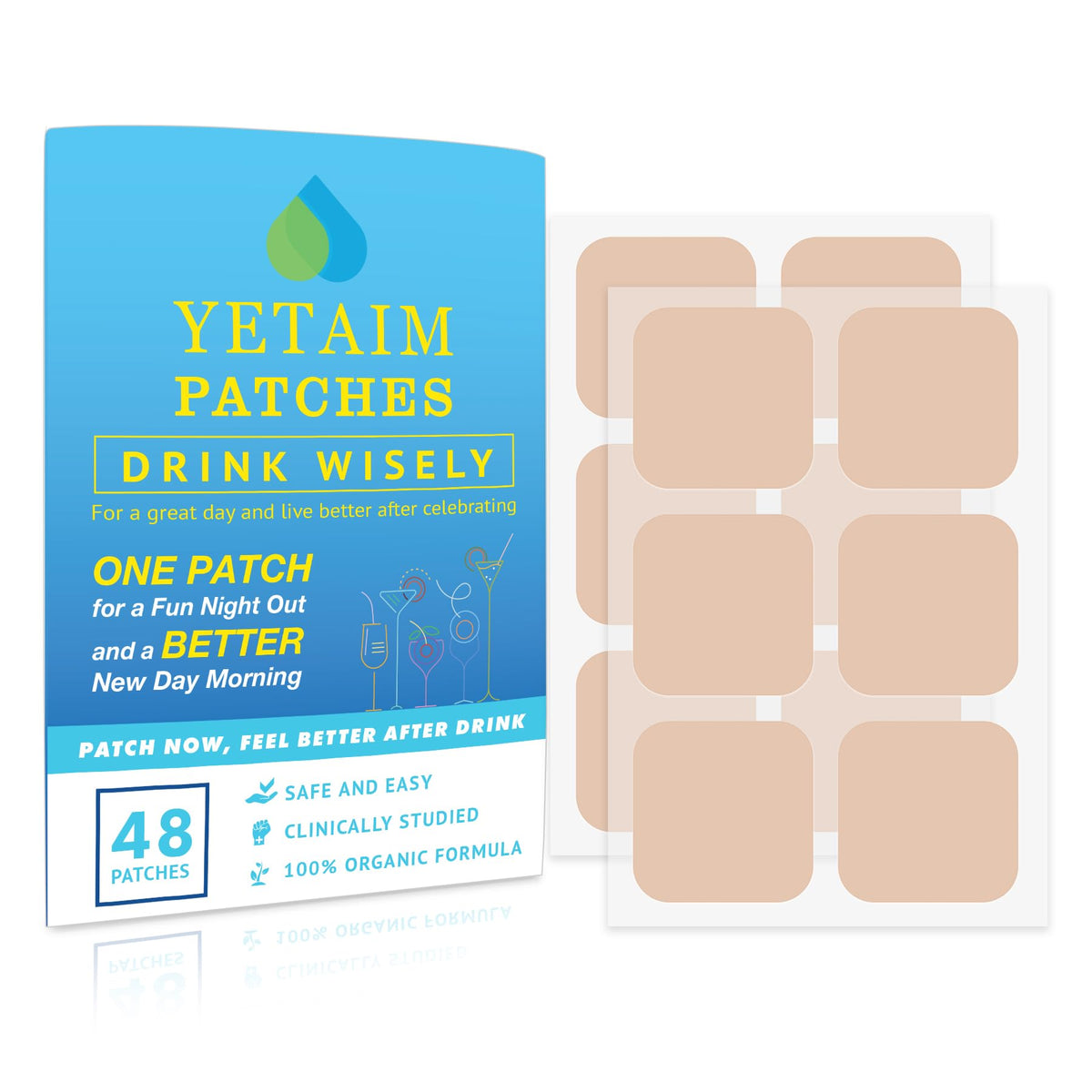 YETAIM recovery patch on arm for potential daytime energy.