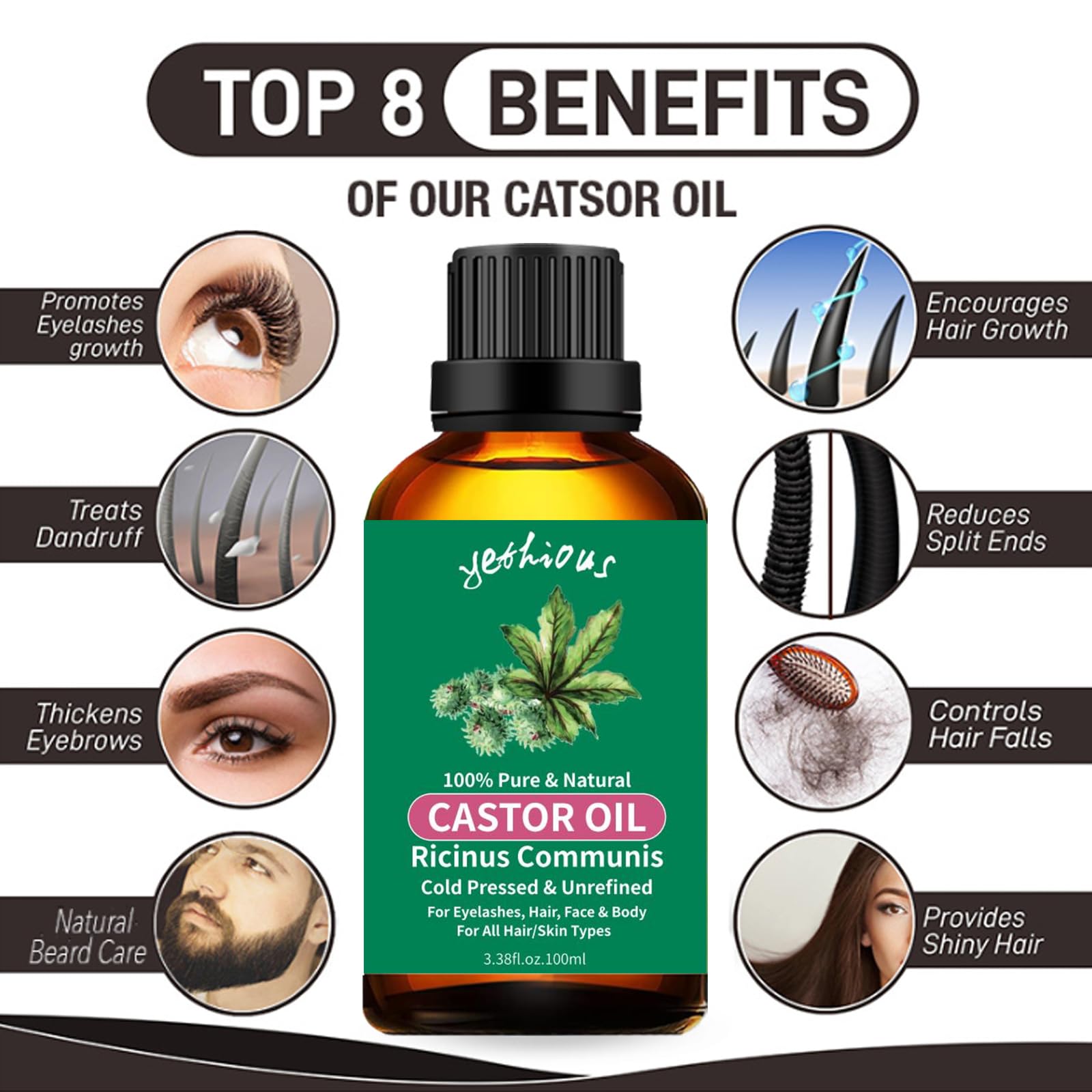 yethious Castor Oil haircare application demonstrates nourishing care for strands