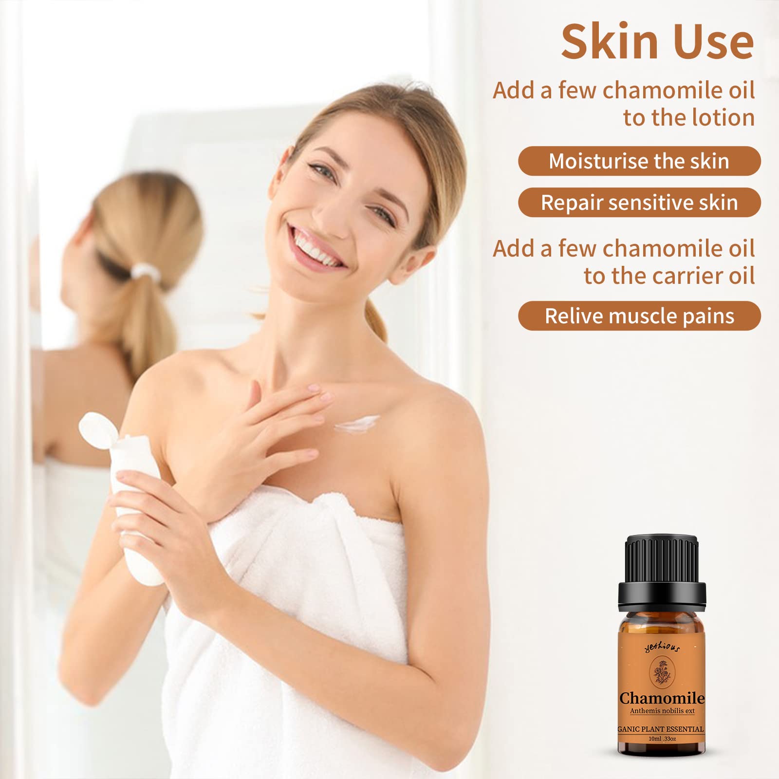 Yethious Chamomile oil bath application for soothing home spa rituals.