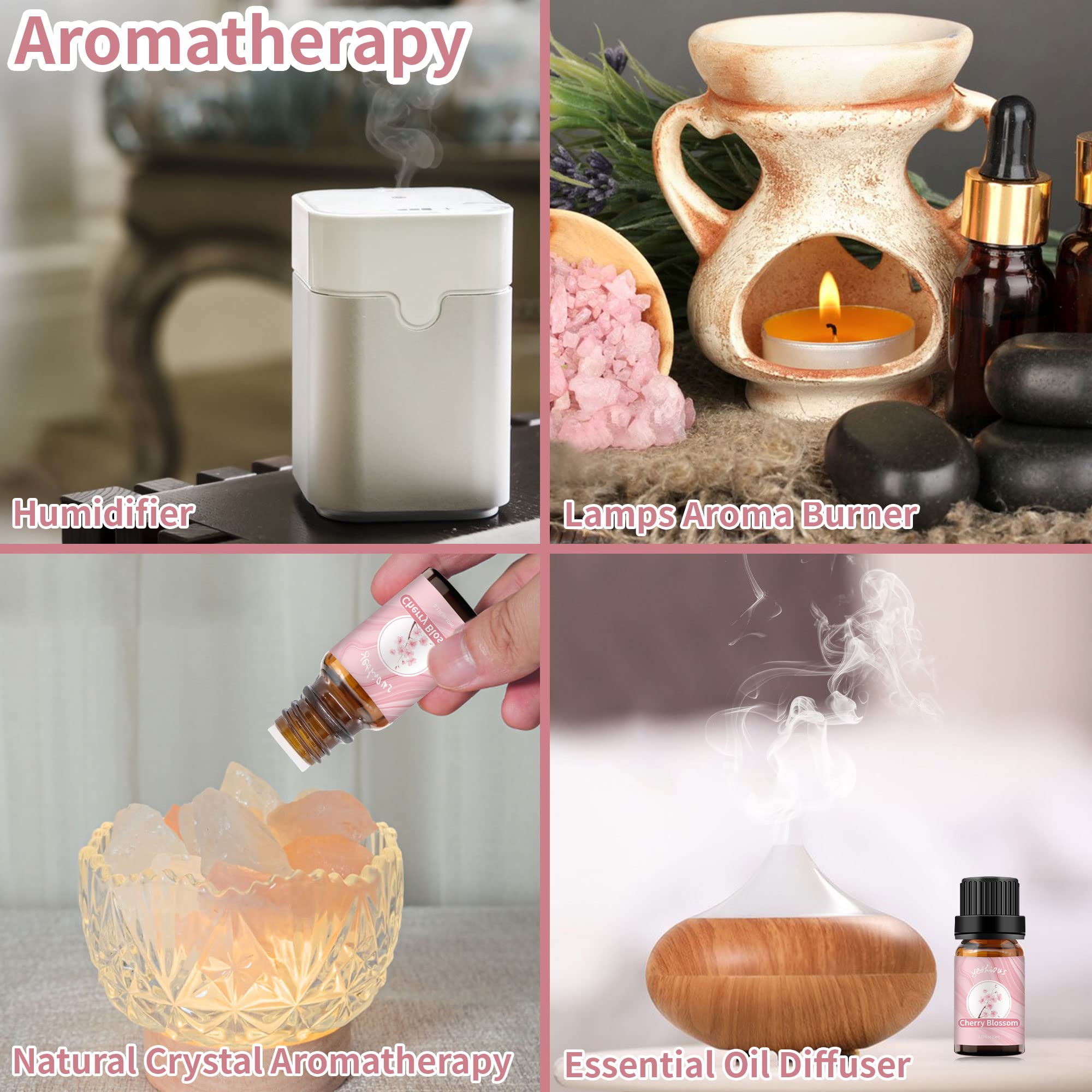 Yethious Cherry Blossom essential oil at office desk for calming focus.