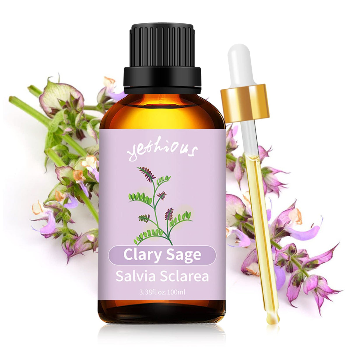Yethious Clary Sage oil bottle ready for aromatherapy and diffusion