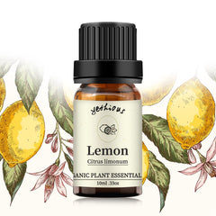 Yethious lemon essential oil bottle closeup for vivid citrus aroma in diffuser
