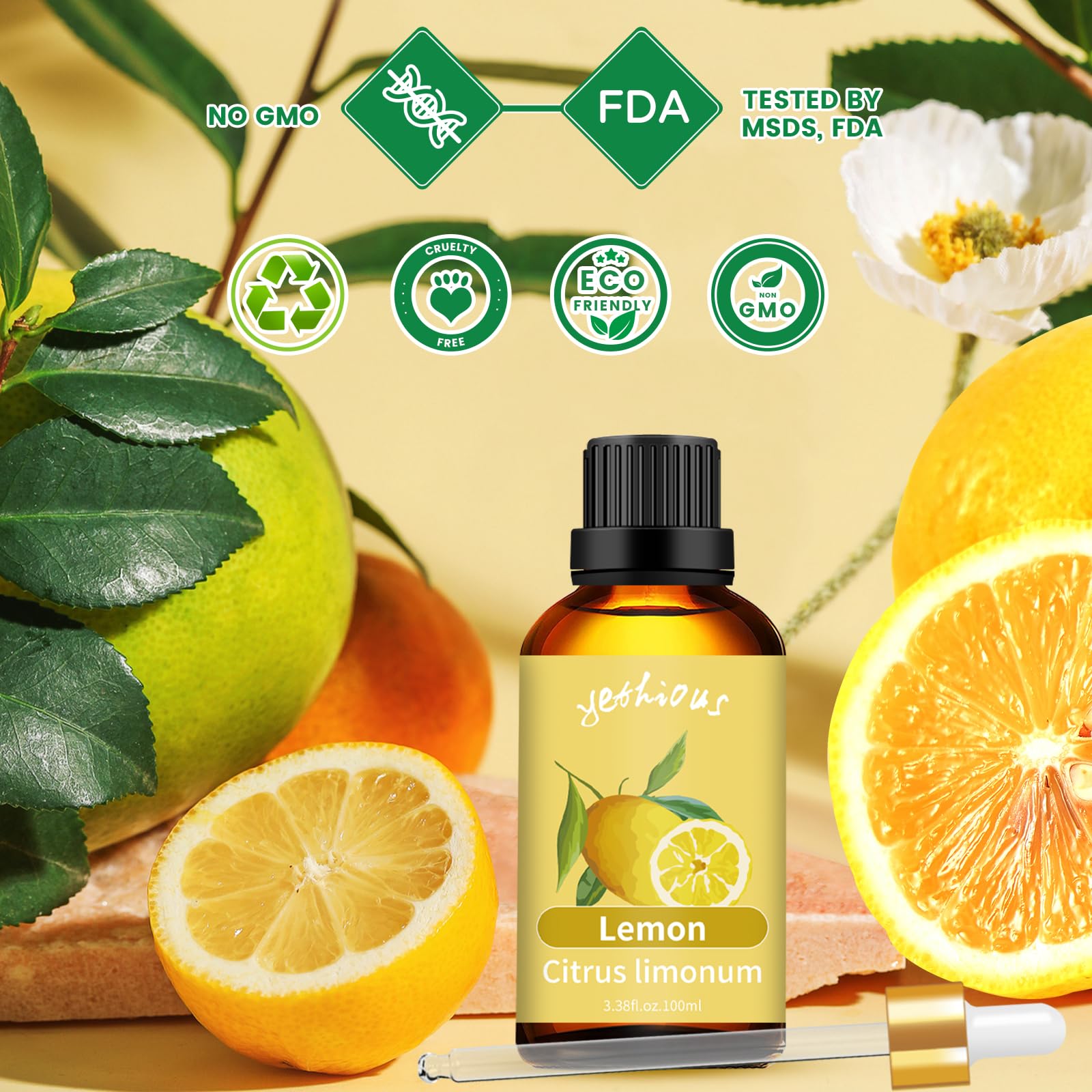 Yethious lemon essential oil room fragrance in a diffuser setup.