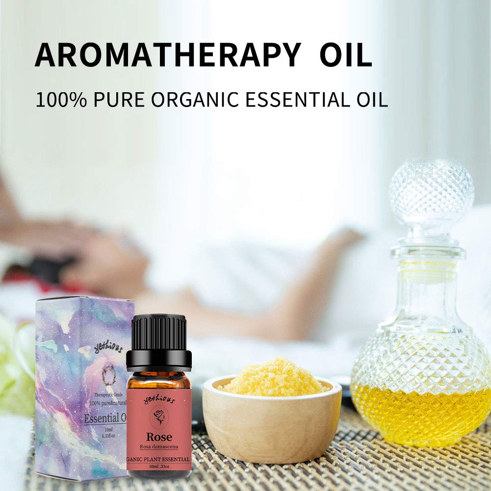 Yethious Rose-Peony diffuser blend bottle supports calming aromatherapy at home.