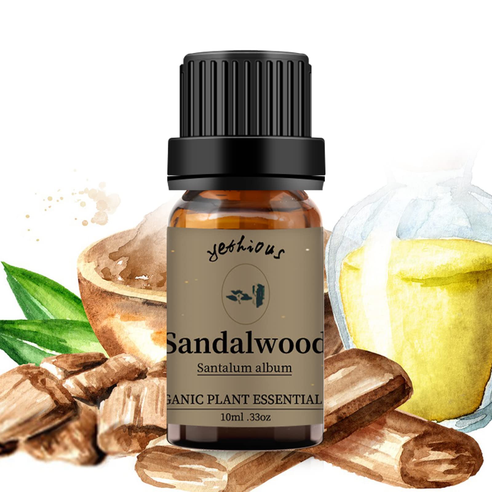 Yethious sandalwood essential oil bottle ready for diffuser and aromatherapy