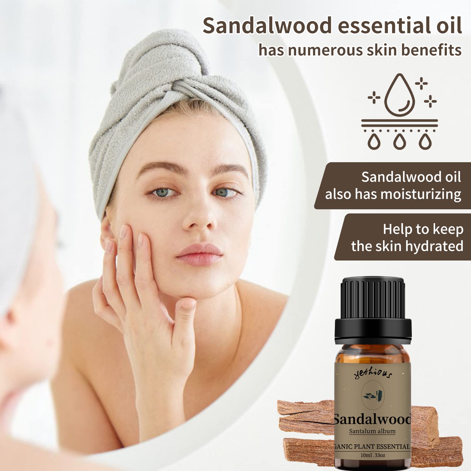 Yethious sandalwood oil drop on palm for safe dilution