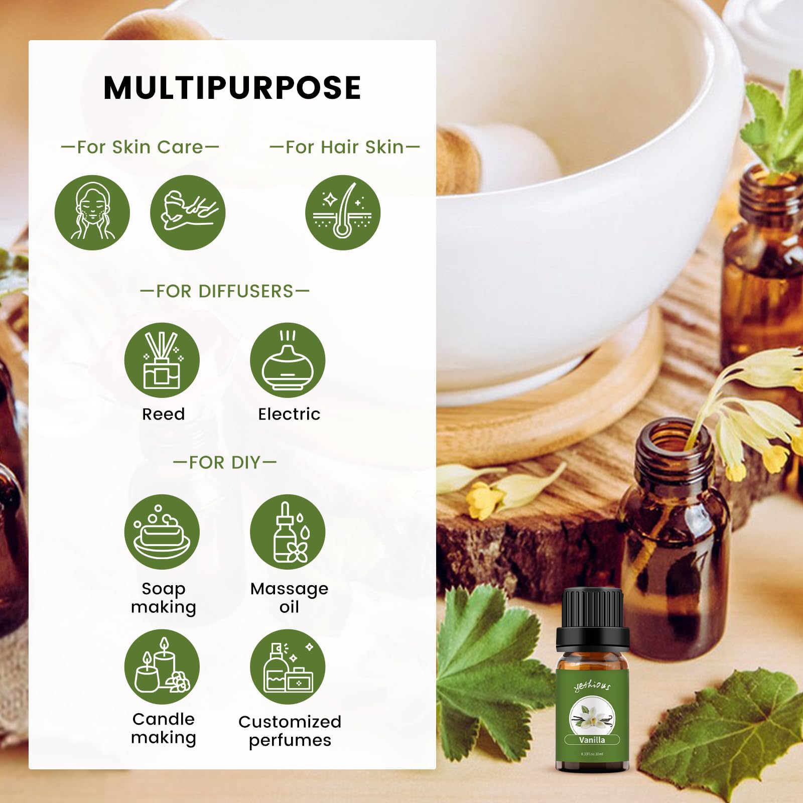 Dropper-cap bottle of Yethious Vanilla oil for precise application.