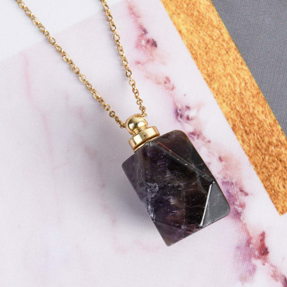 YGLINE Amethyst necklace in velvet gift bag, ready for gifting.