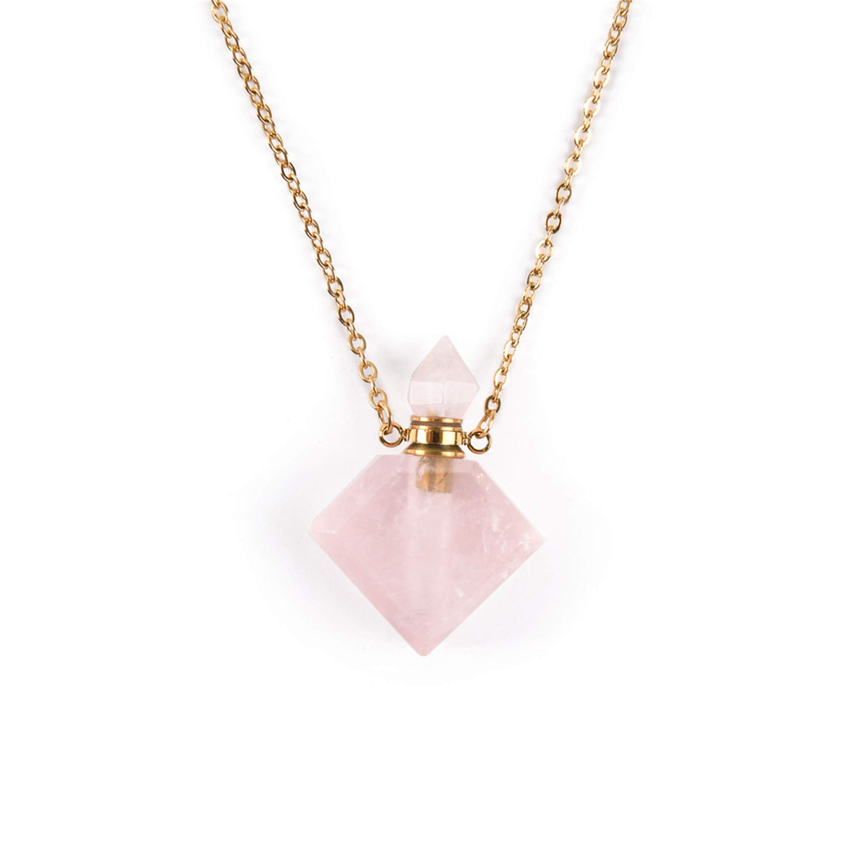 YGLINE rose quartz necklace pendant with rhombus shape for daily gemstone elegance