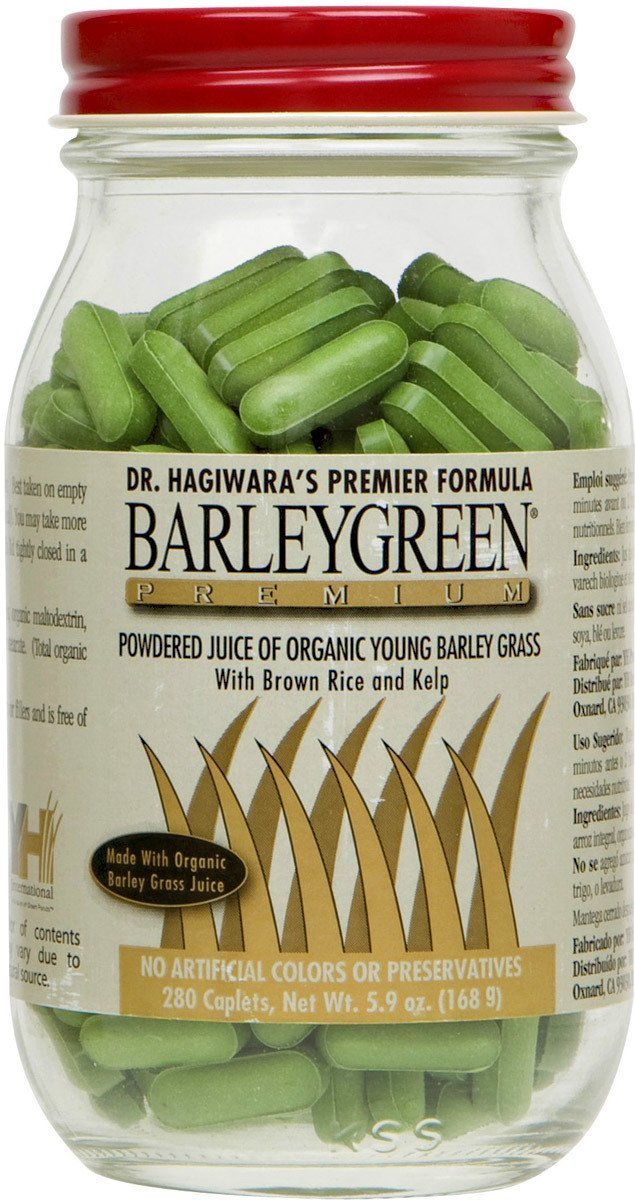 YH International Dr. Hagiwara's BarleyGreen Premium with Kelp capsules may support healthy skin, hair, and nails.