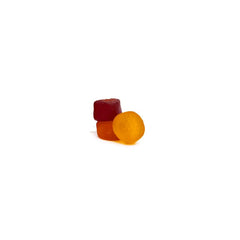 YHN multivitamin gummies flavor close-up show mixed berry, orange and peach flavors.