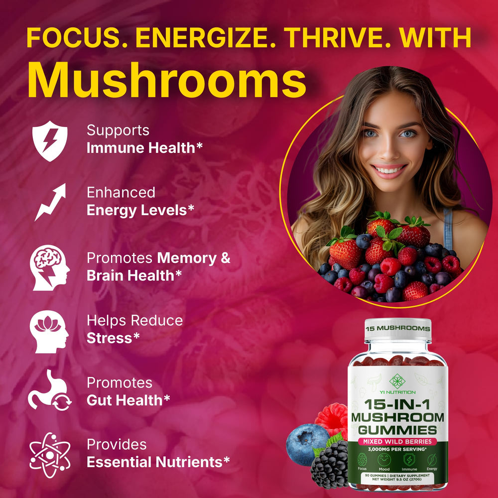 Close-up of Yi Nutrition gummies showing robust wild berry color and texture