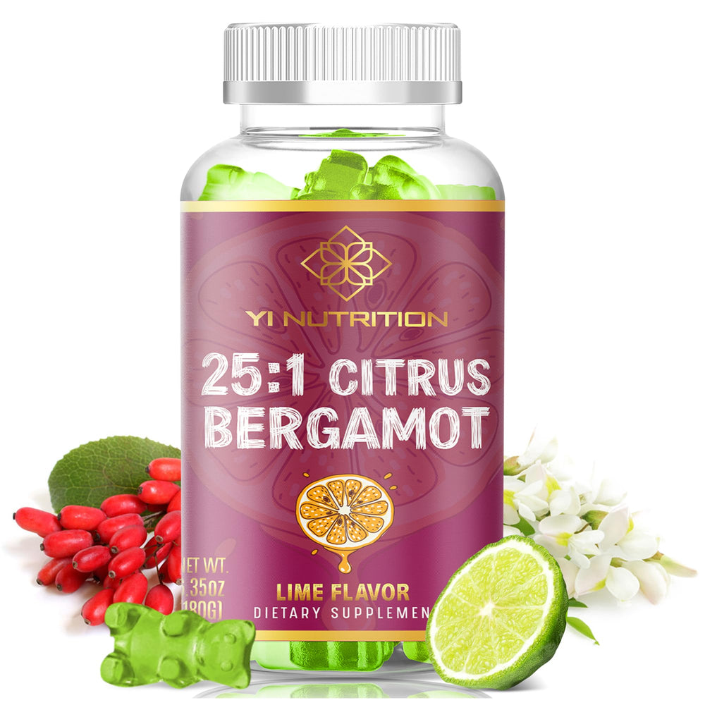 Yi Nutrition bergamot gummy bottle for daily sugar-free use.