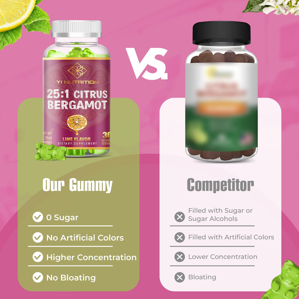 Yi Nutrition bottle label highlights 25:1 bergamot extract.