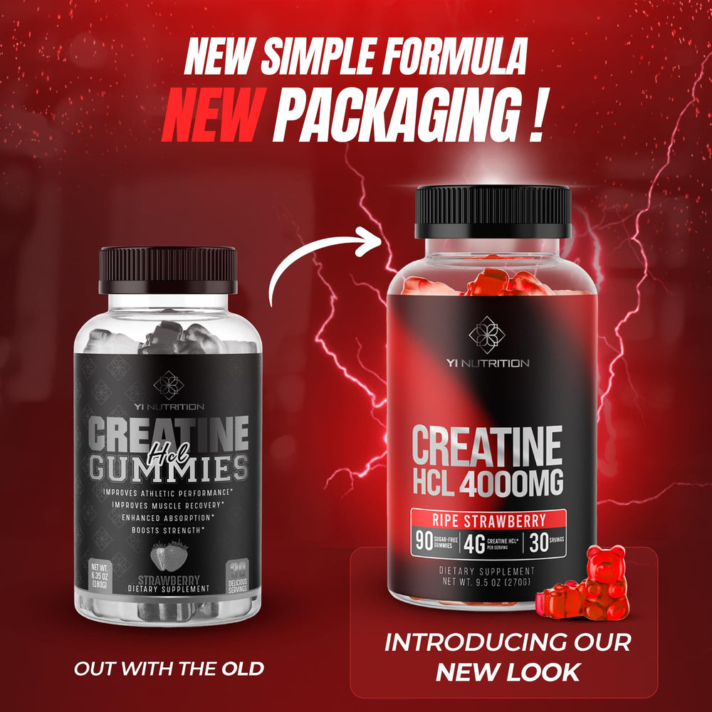 Yi Nutrition Creatine HCL Gummy bottle back with ingredients and usage guidance.