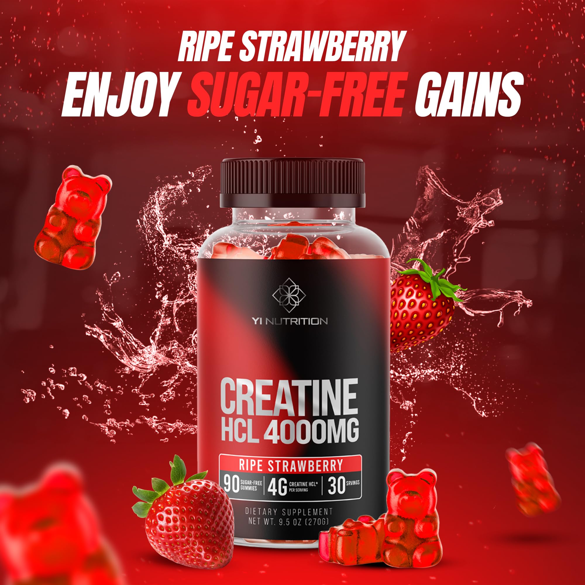 Yi Nutrition Creatine HCL Gummy packaging box on gym bench for on-the-go use.