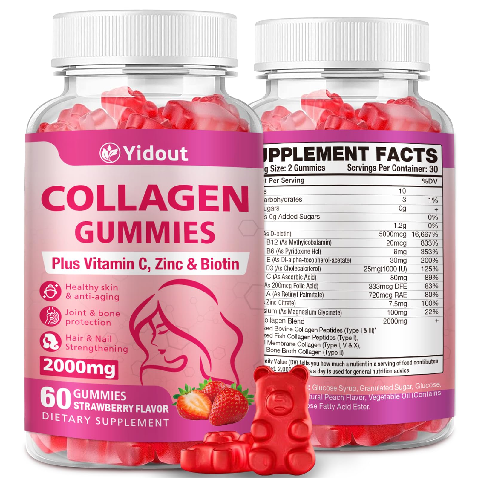Yidout collagen gummies bottle pour for daily beauty support