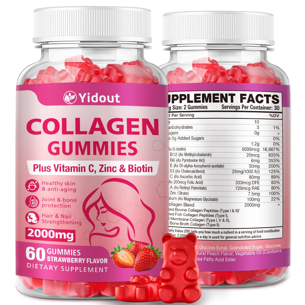 Yidout collagen gummies bottle pour for daily beauty support