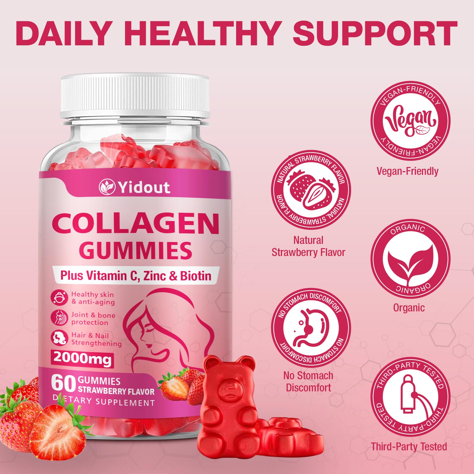 Yidout collagen gummies jar view highlights convenient daily supplement