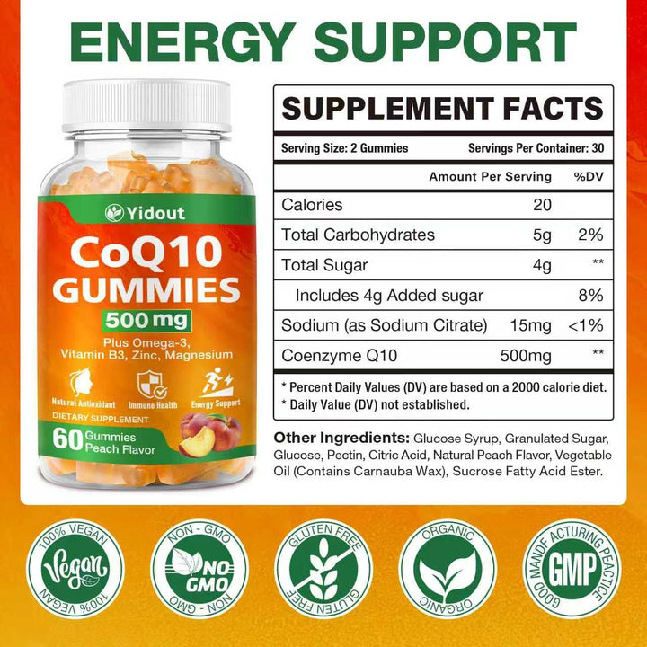 Yidout CoQ10 gummies pack of 2 demonstrates easy daily routine and travel-friendly supplementation.