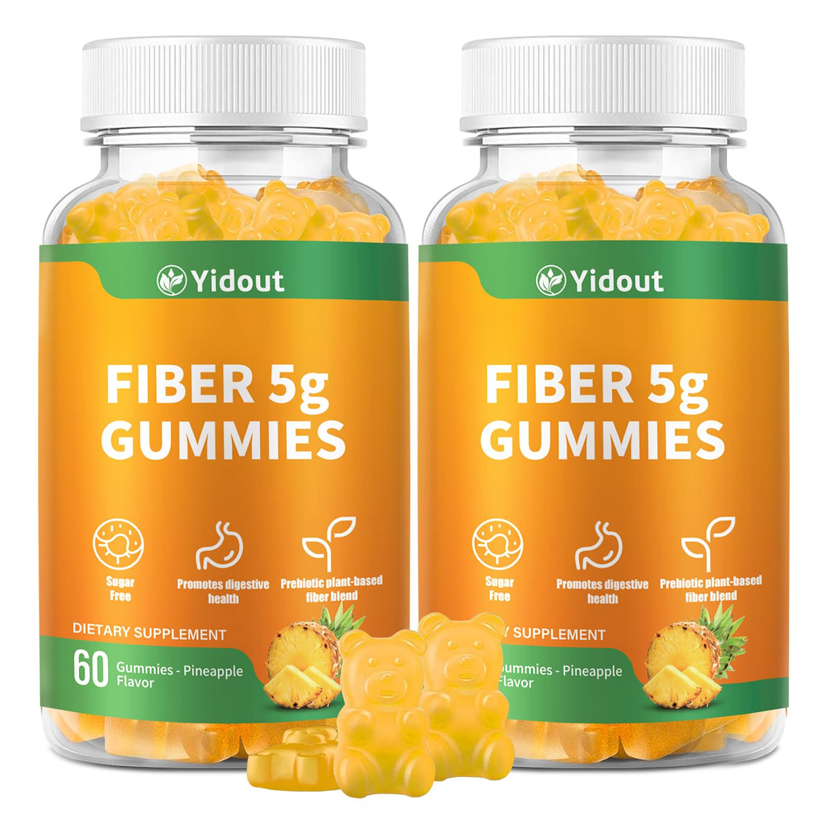 Yidout Fiber Gummies pineapple bottle for daily gut support and tasty flavor