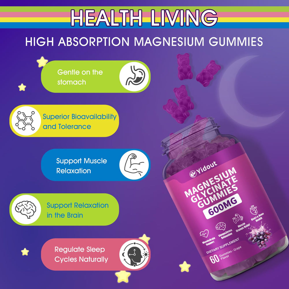 Yidout magnesium glycinate gummies packaging flatlay for daily convenience.