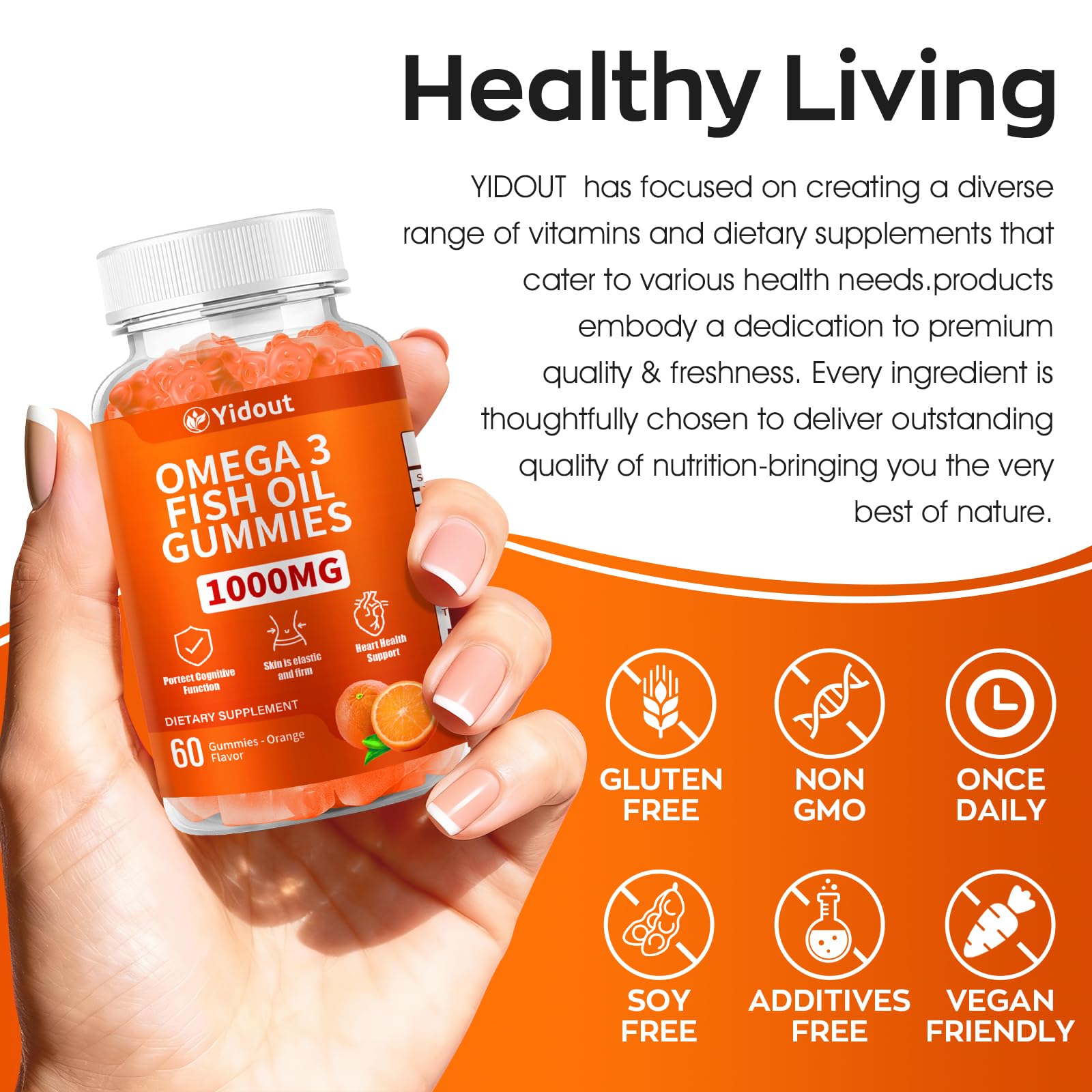 Yidout Omega-3 gummies finished product, vibrant color and smooth texture
