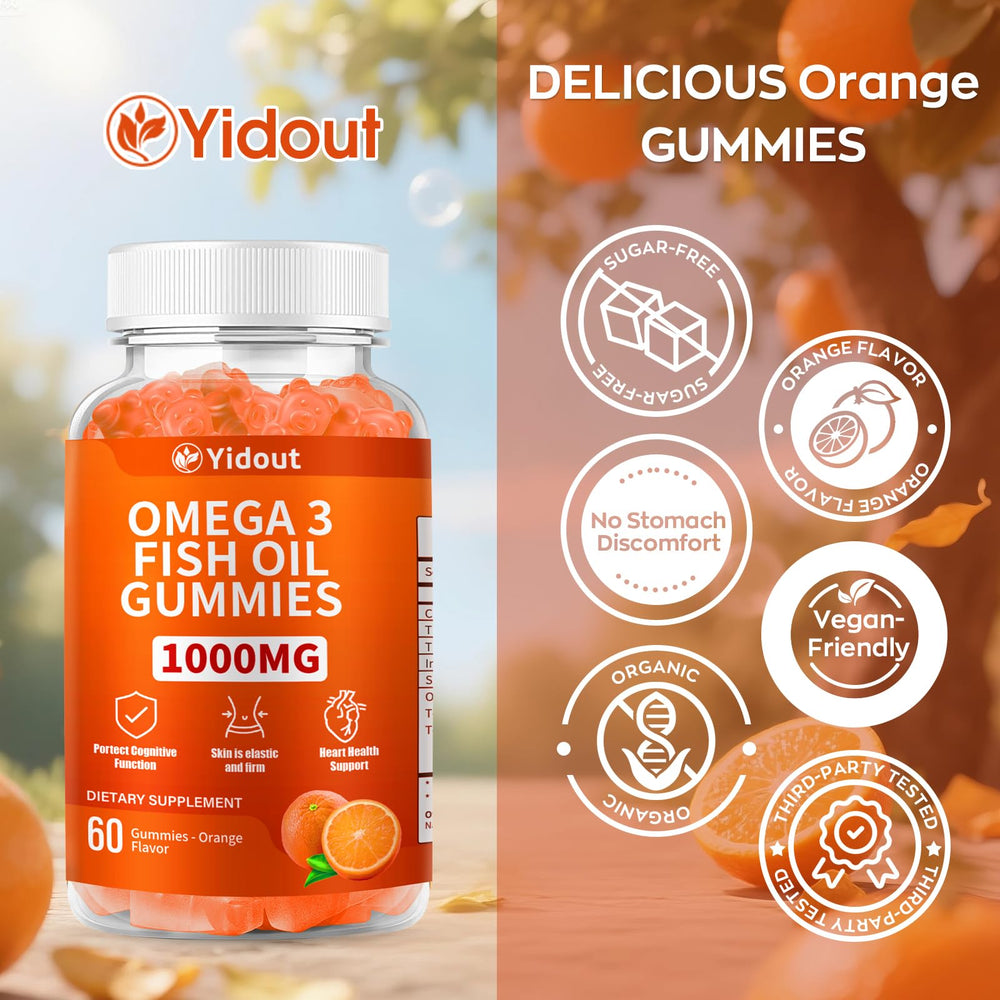 Yidout Omega-3 orange gummies pack, portable and easy to take anywhere