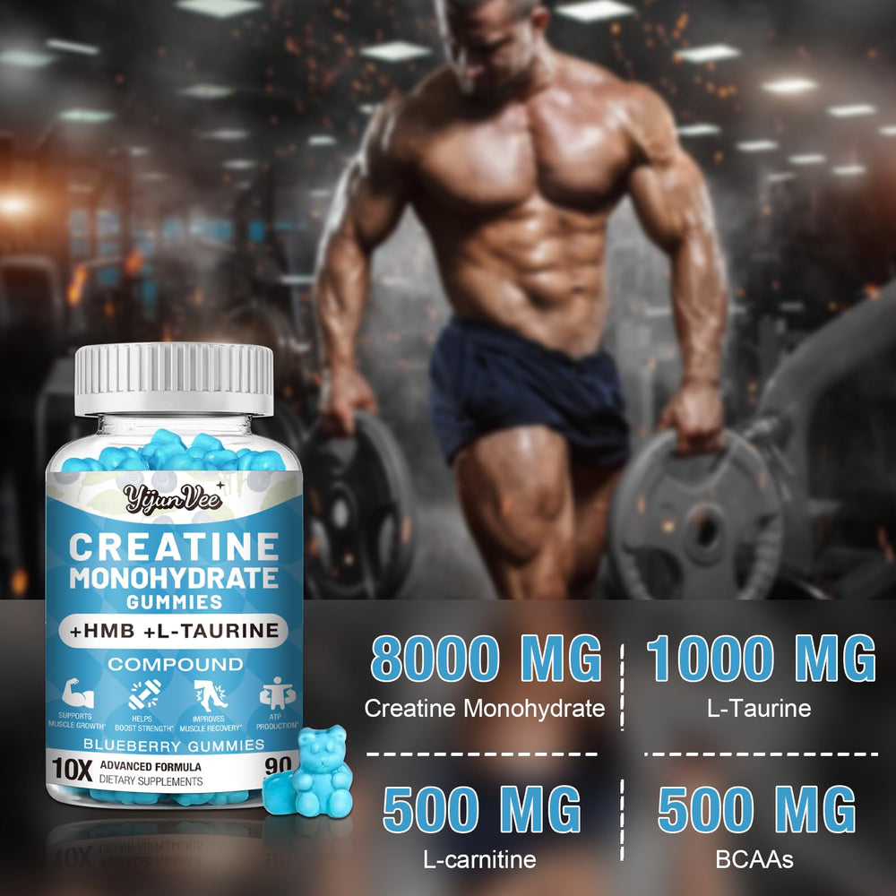 Close up of blue YijunVee gummies for preworkout energy