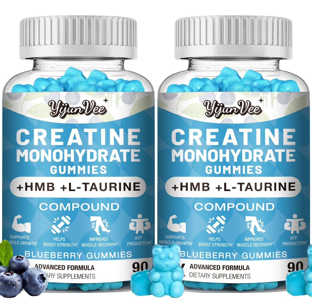 YijunVee blueberry creatine gummies bottle with 180 count for workouts