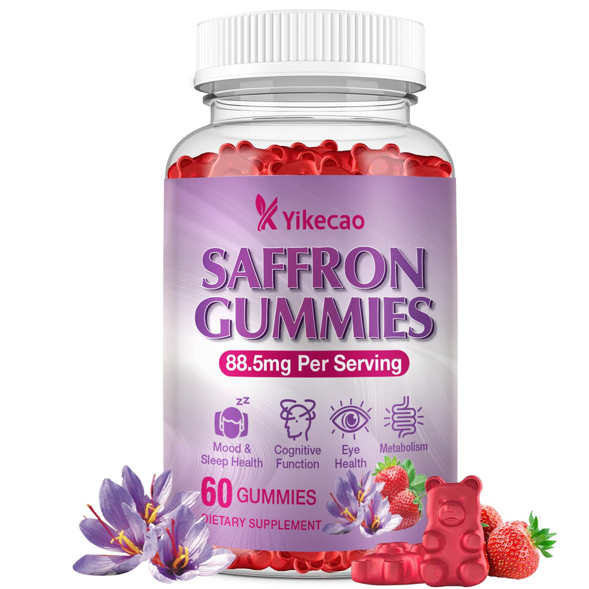 Yikecao saffron gummies bottle pour for easy daily mood support