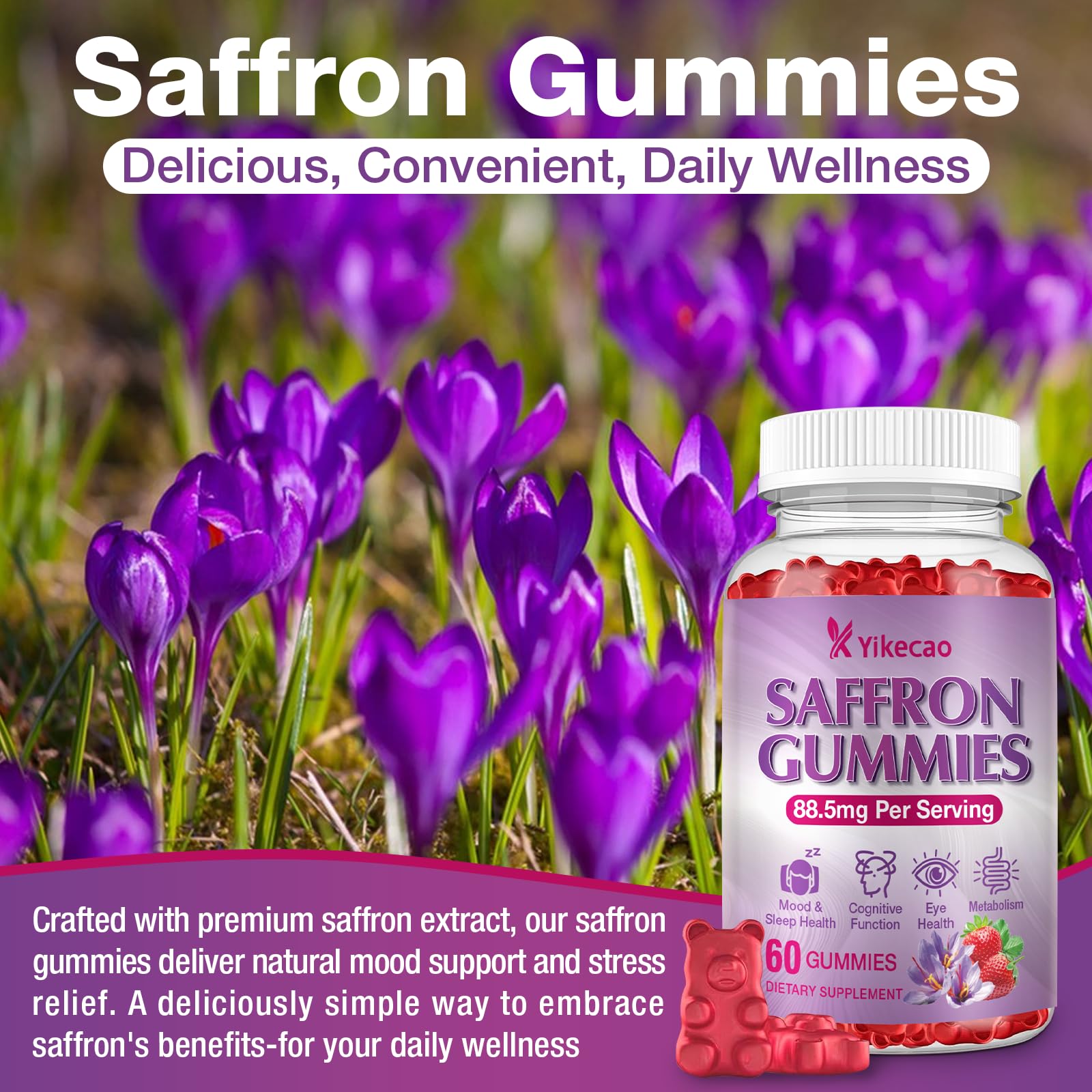 Yikecao saffron gummies strawberry gloss mouth-watering flavor during routines