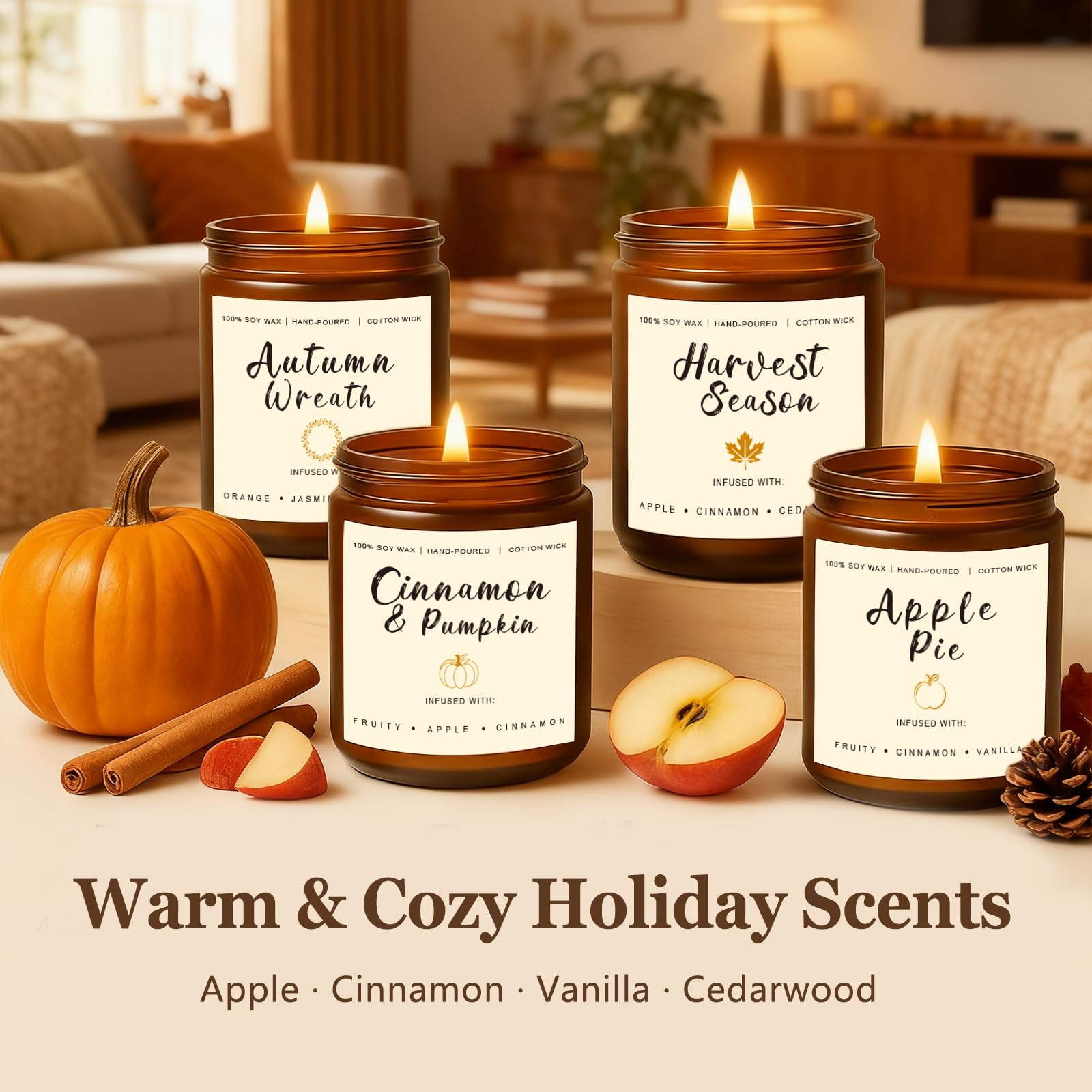 YINUO LIGHT Cedarwood Spice candle creates a cozy seasonal ambiance