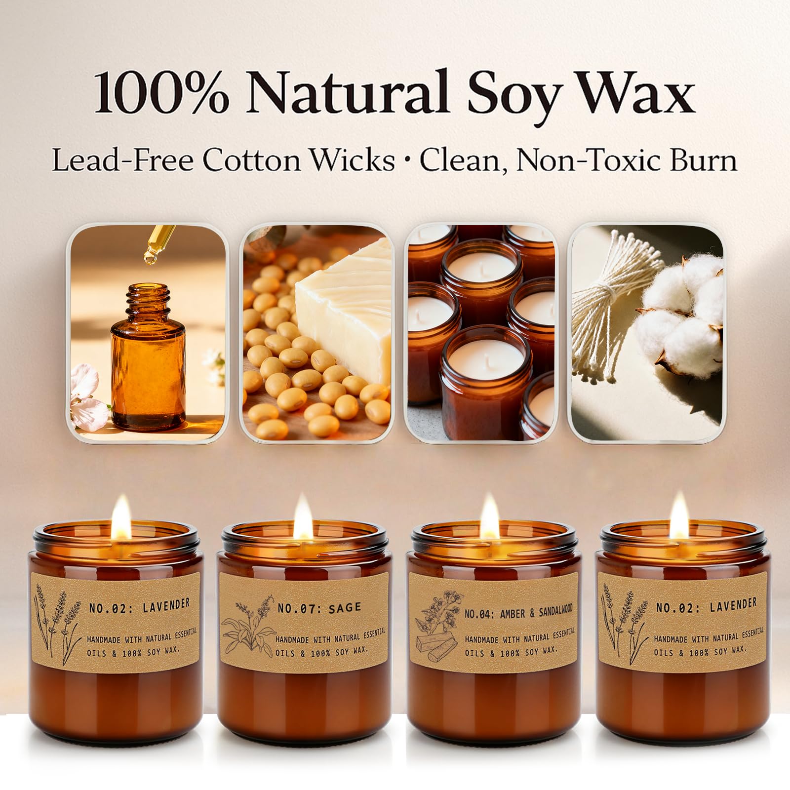 YINUO LIGHT soy wax with lead-free wick ensures clean burn.