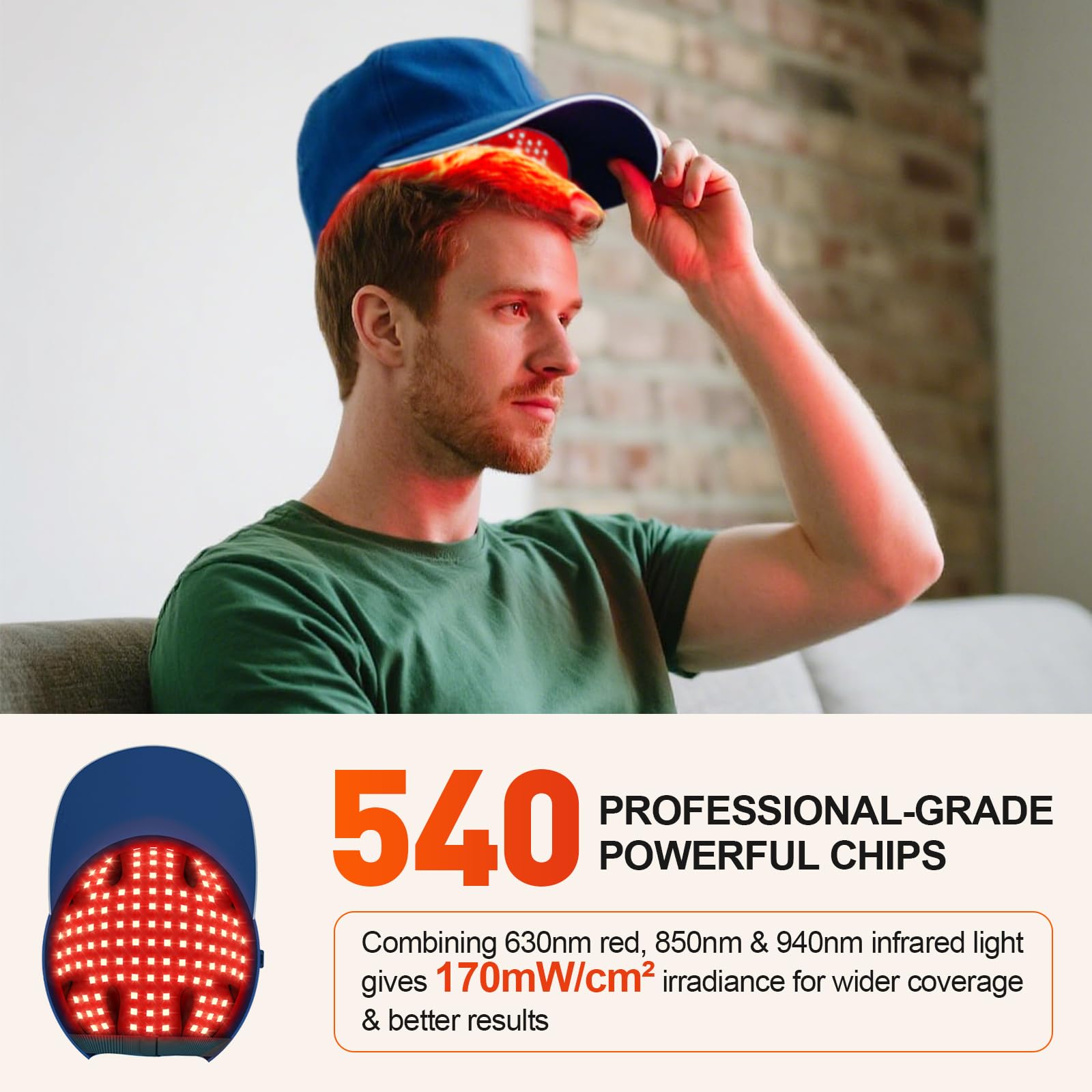 YIPFREE Red Light Cap worn on head for targeted wavelengths