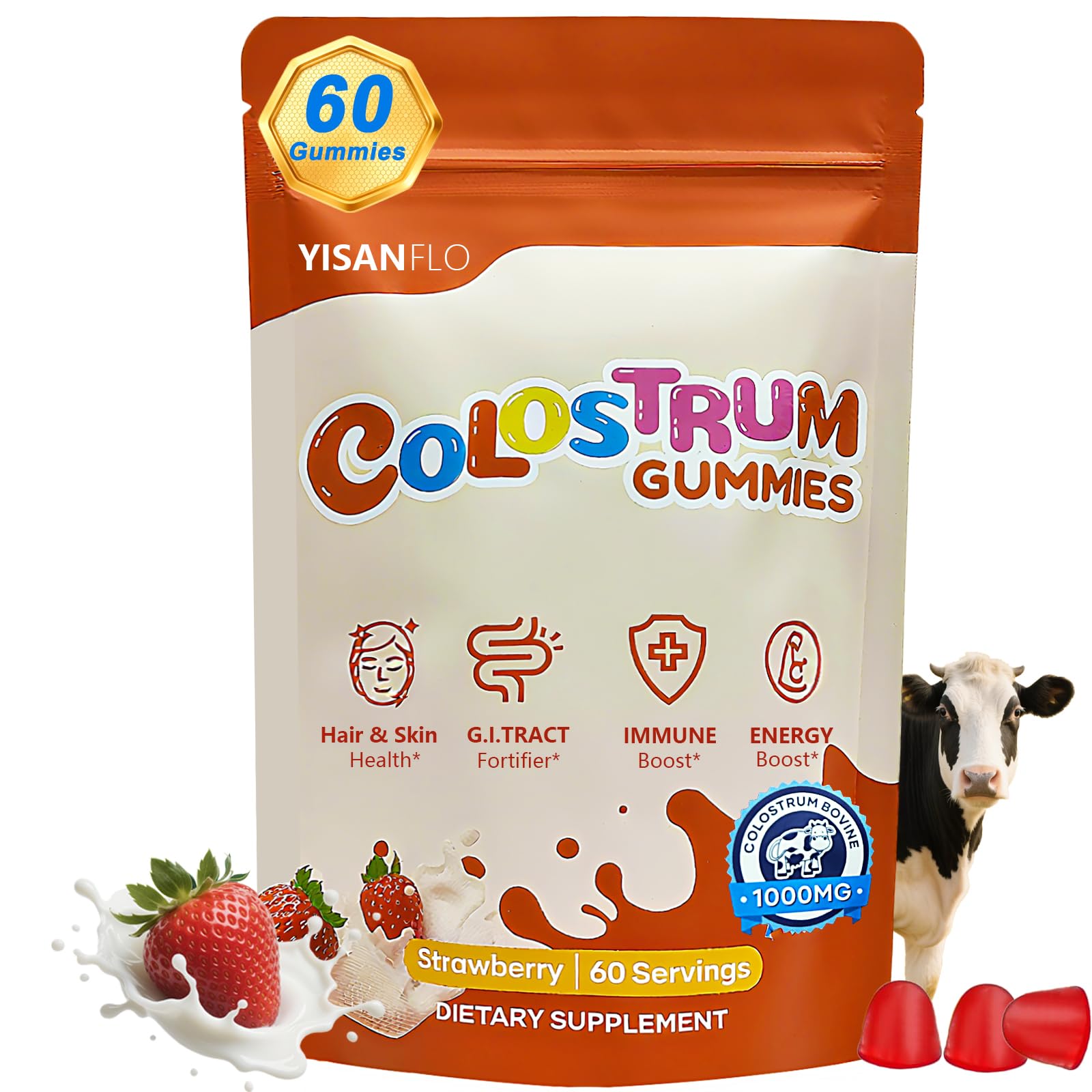YISANFLO Colostrum Gummies bottle for convenient daily use and immune support.