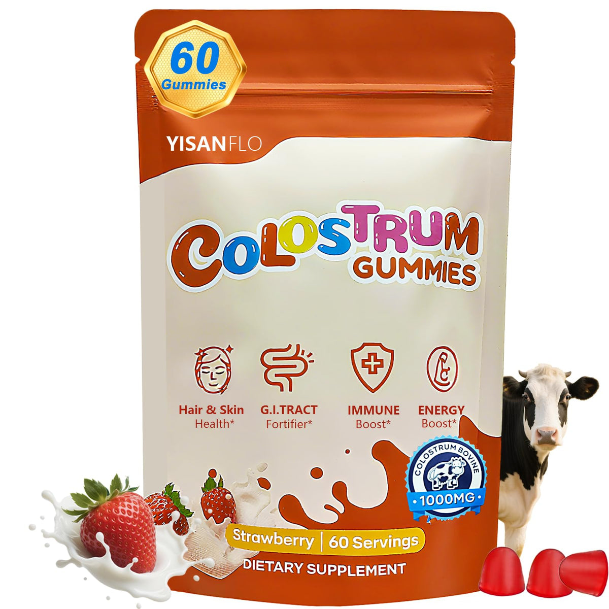 YISANFLO Colostrum Gummies bottle for convenient daily use and immune support.