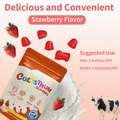 YISANFLO gummies ingredients label highlighting grass-fed colostrum and natural ingredients.