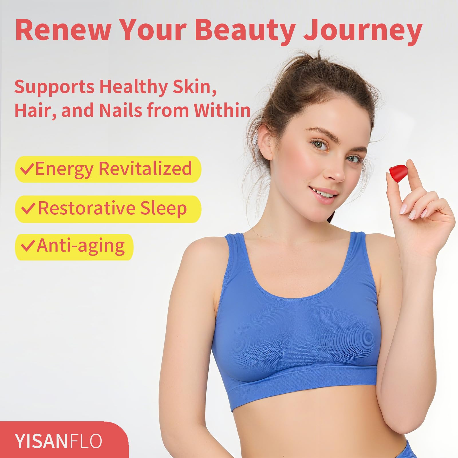 Serving idea showing on-the-go YISANFLO gummies for a quick daily dose.