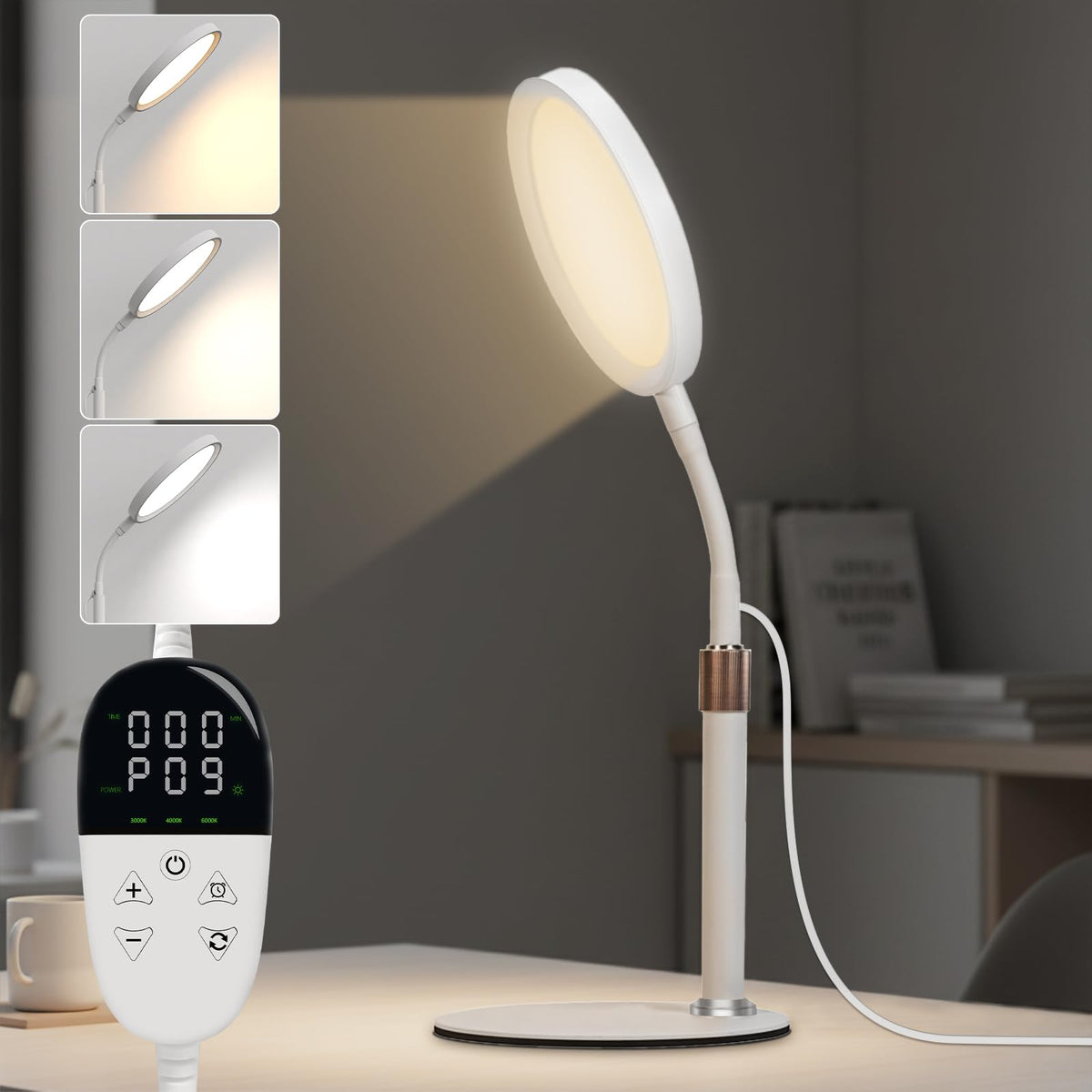 YKoliron light therapy lamp on a clean desktop setup for energizing morning routines.