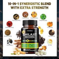 YMINGKJ Shilajit capsules spilling signals easy daily intake for energy and focus.